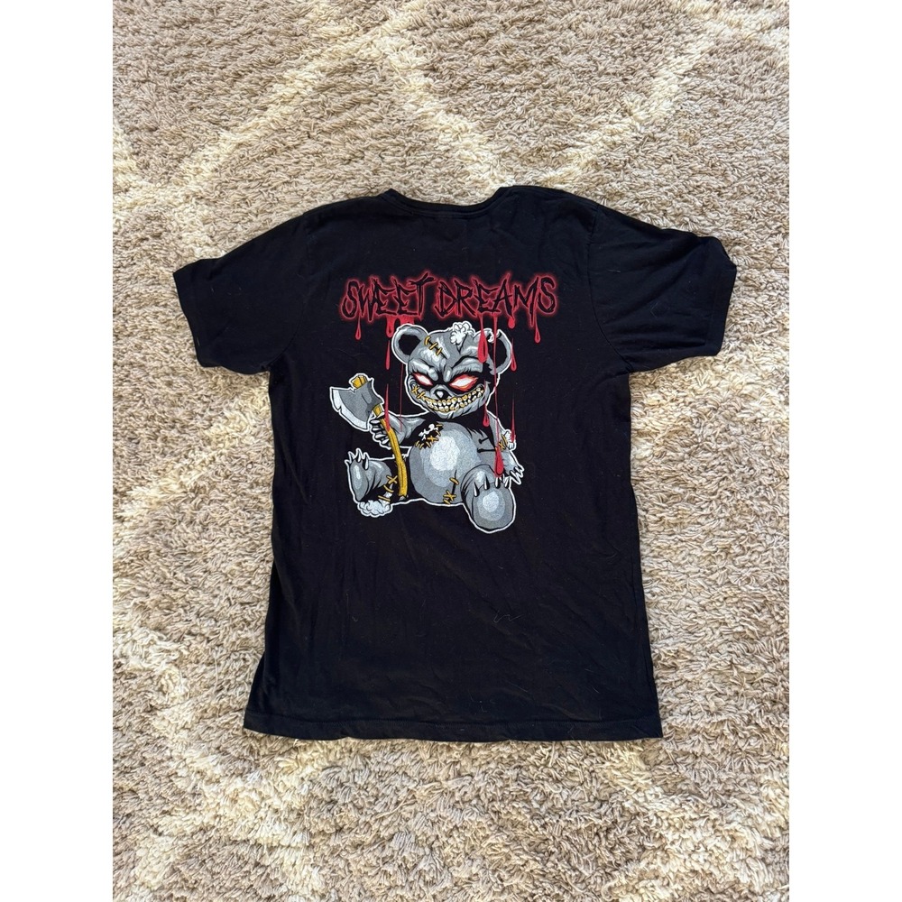 Pacific Sweet Dreams Horror Teddy Bear Graphic T-Shirt Mens Medium Black Red